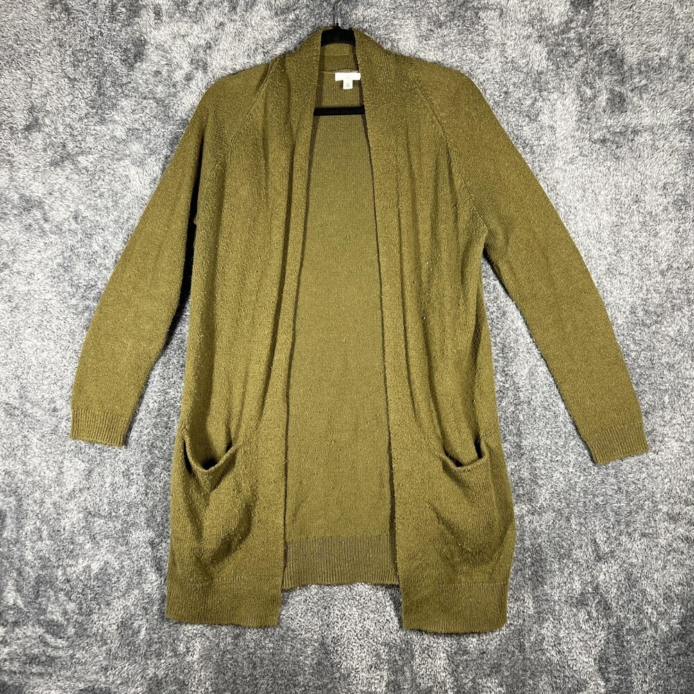 BP Sweater Womens Small Olive Green Open Front Cardigan Pockets Longline Knit